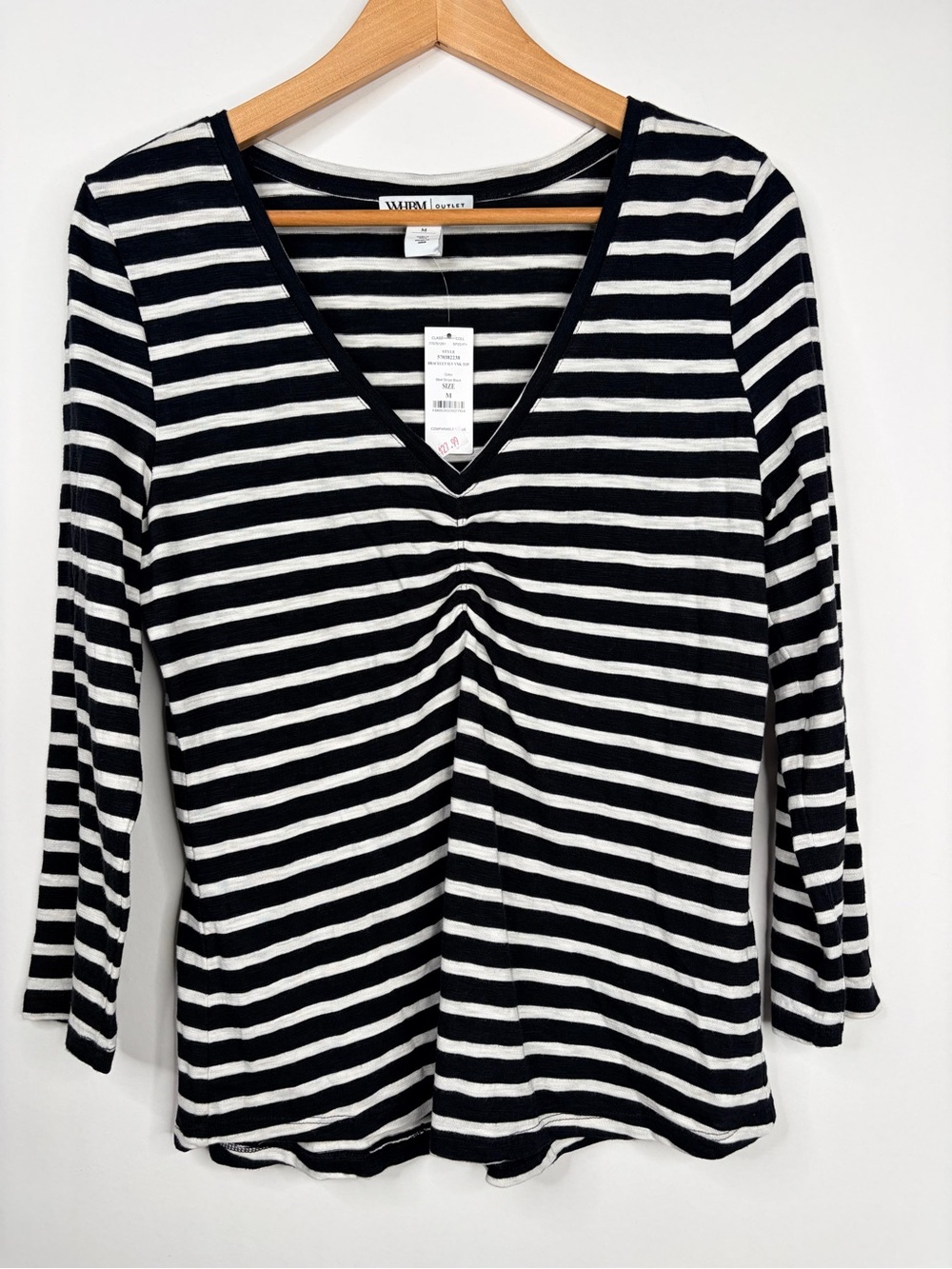 White House Black Market Black & White Striped V-Neck Long Sleeve Top